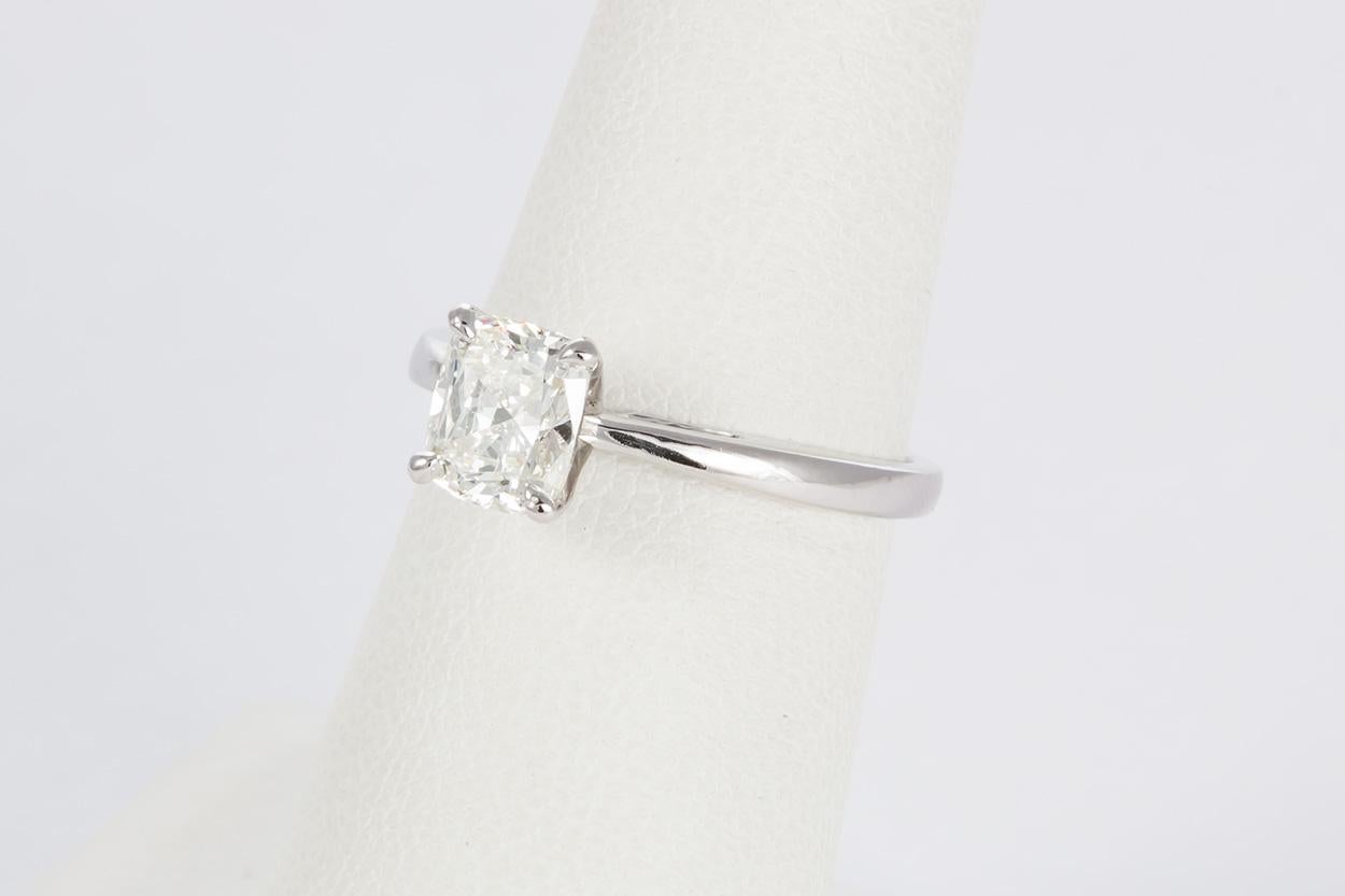14 Karat White Gold and Cushion Cut Diamond Solitaire Engagement Ring 1.12 Carat 1