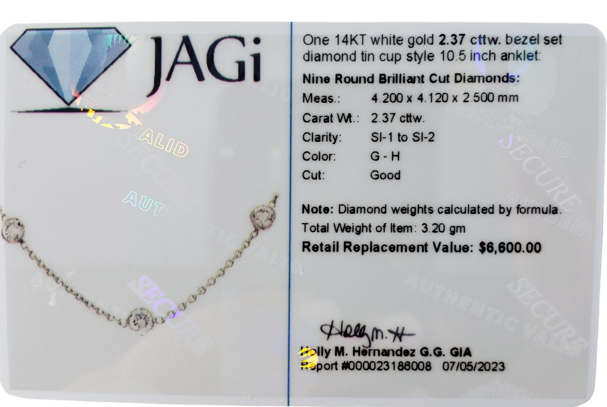 14 Karat White Gold and Diamond Ankle Bracelet #14887 For Sale 3