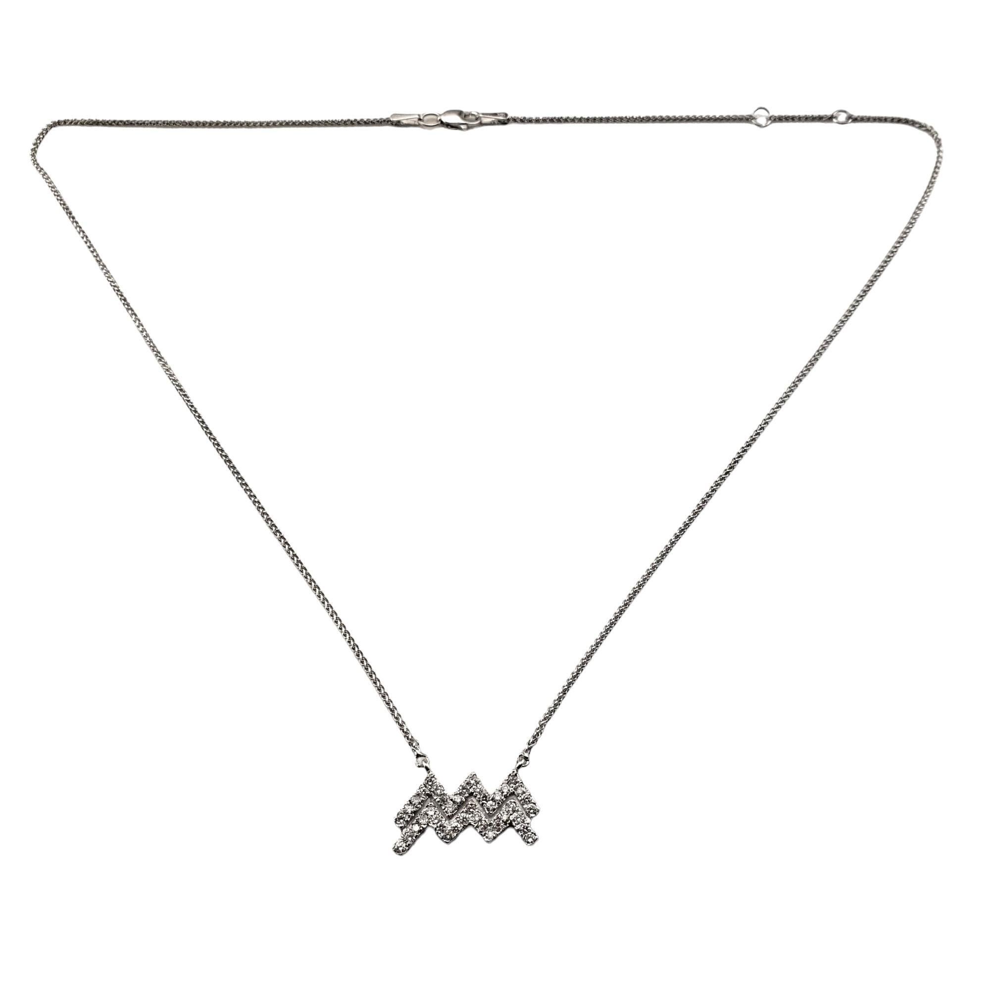 14 Karat White Gold and Diamond Aquarius Pendant Necklace #15495 In Good Condition In Washington Depot, CT