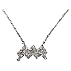 14 Karat White Gold and Diamond Aquarius Pendant Necklace #15495