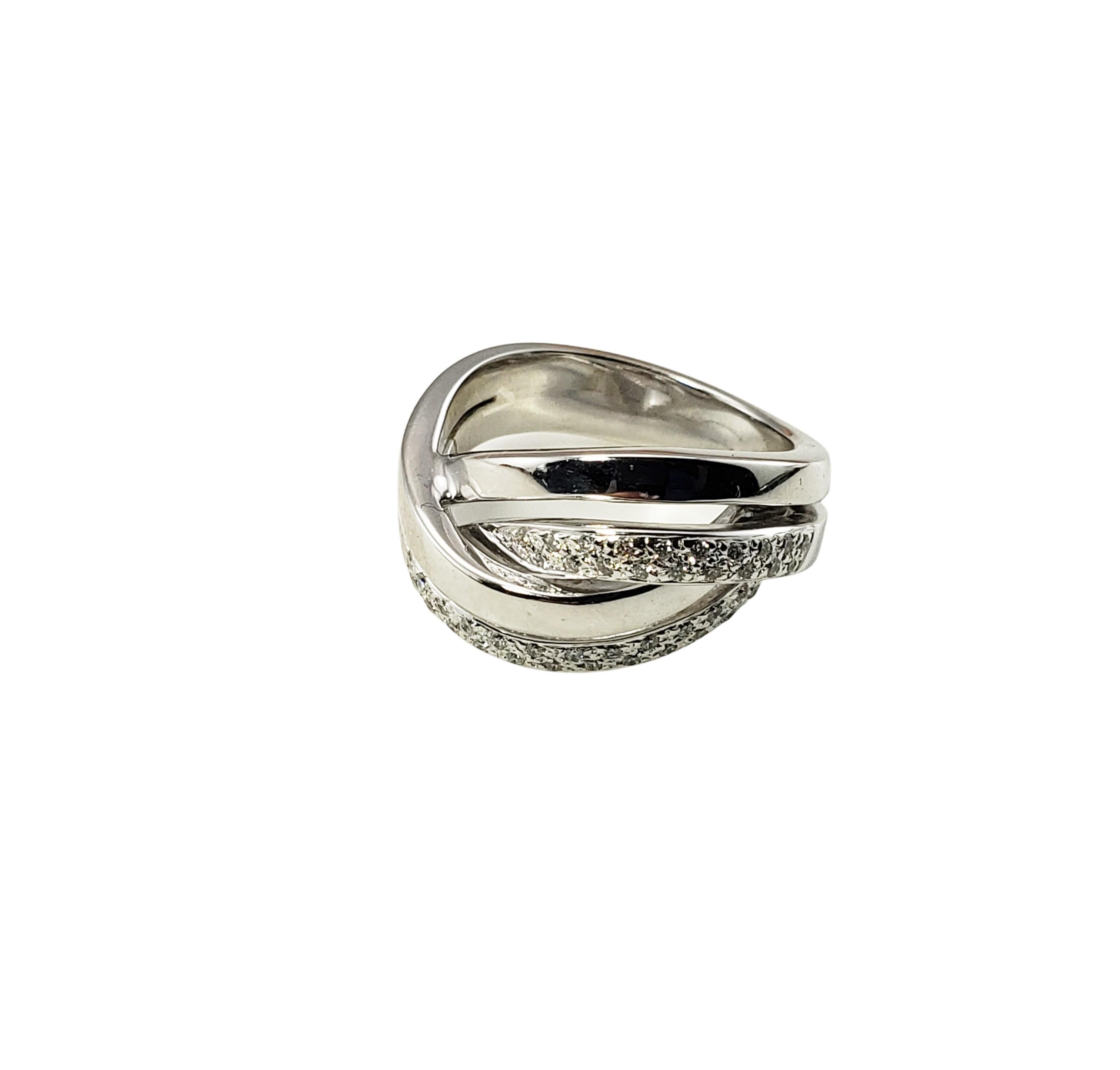 14 Karat White Gold and Diamond Band Ring Size 7-

This sparkling band features 43 round brilliant cut diamonds set in beautifully detailed 14K white gold.  Width:  12 mm.  Shank:  5 mm.

Approximate total diamond weight:  .25 ct.

Diamond color: