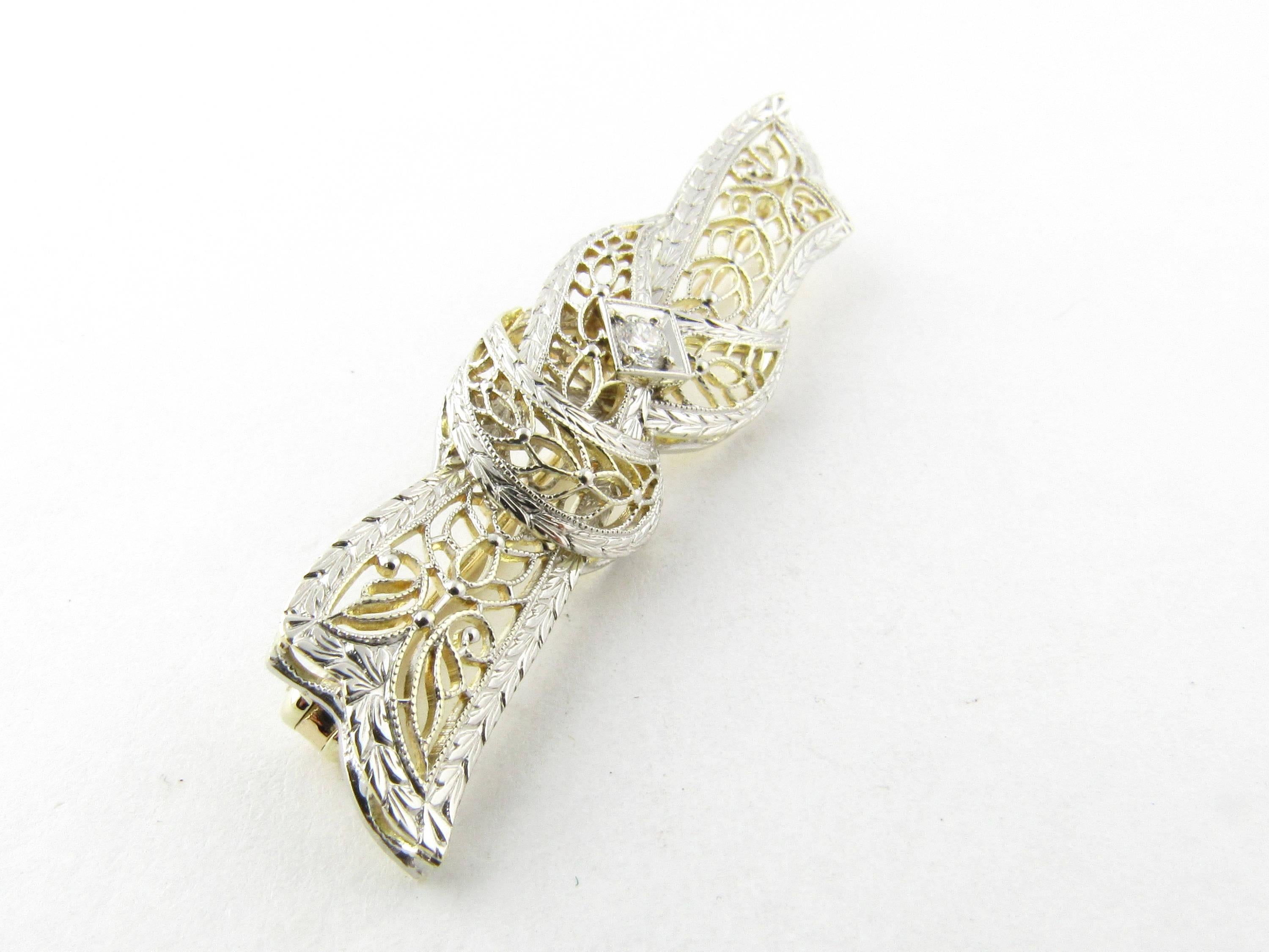 Round Cut 14 Karat White and Yellow Gold and Diamond Brooch or Pin