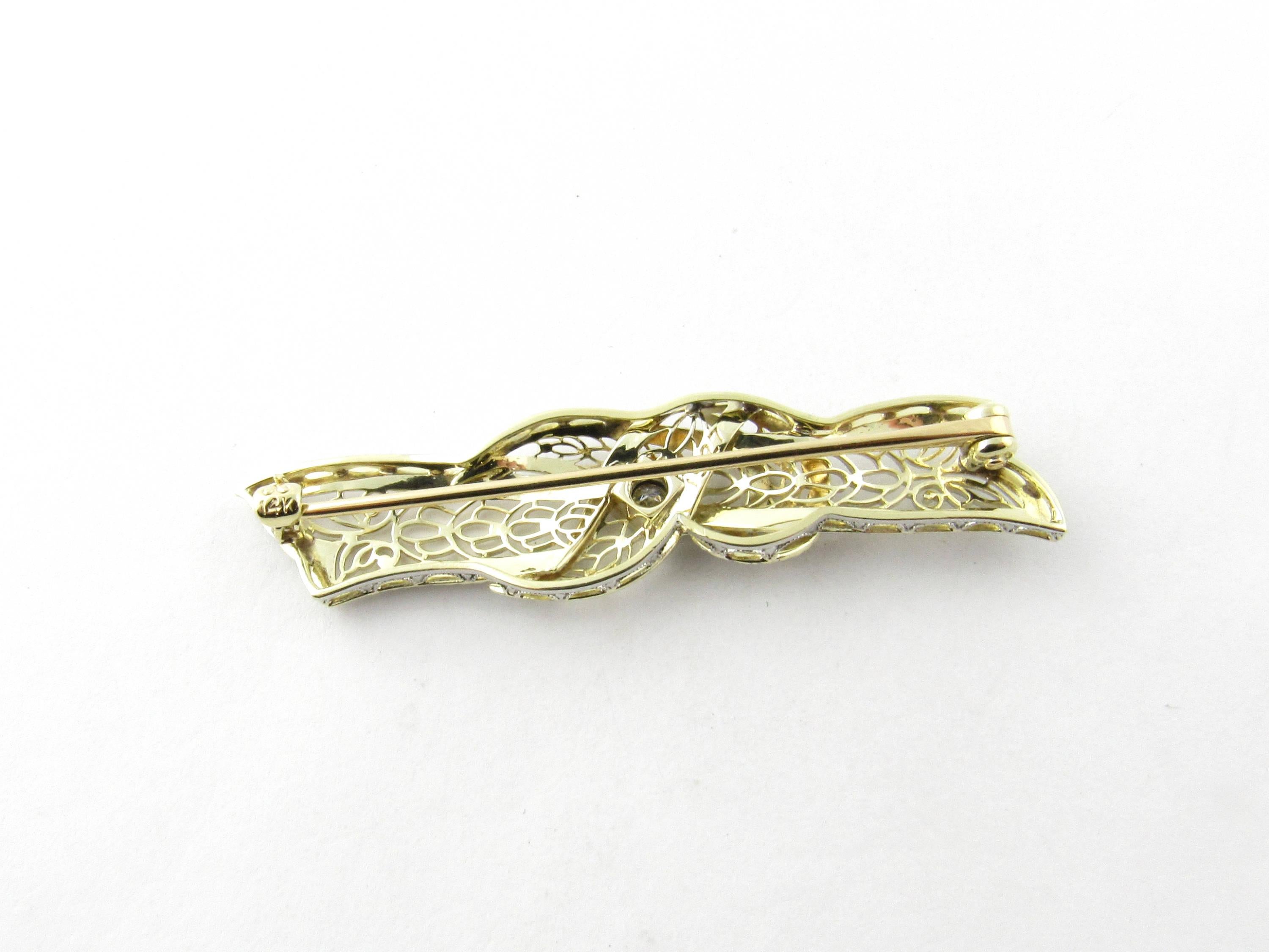 14 Karat White and Yellow Gold and Diamond Brooch or Pin In Good Condition In Washington Depot, CT