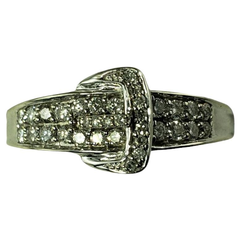 14 Karat White Gold and Diamond Buckle Ring Size 6.5 #14474 For Sale