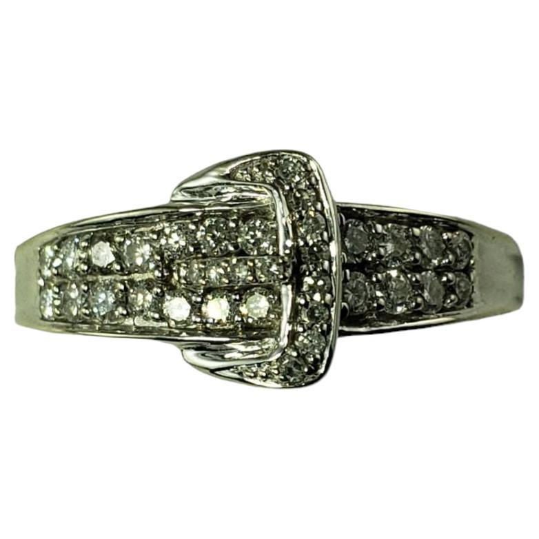 14 Karat White Gold and Diamond Buckle Ring Size 6.5 For Sale