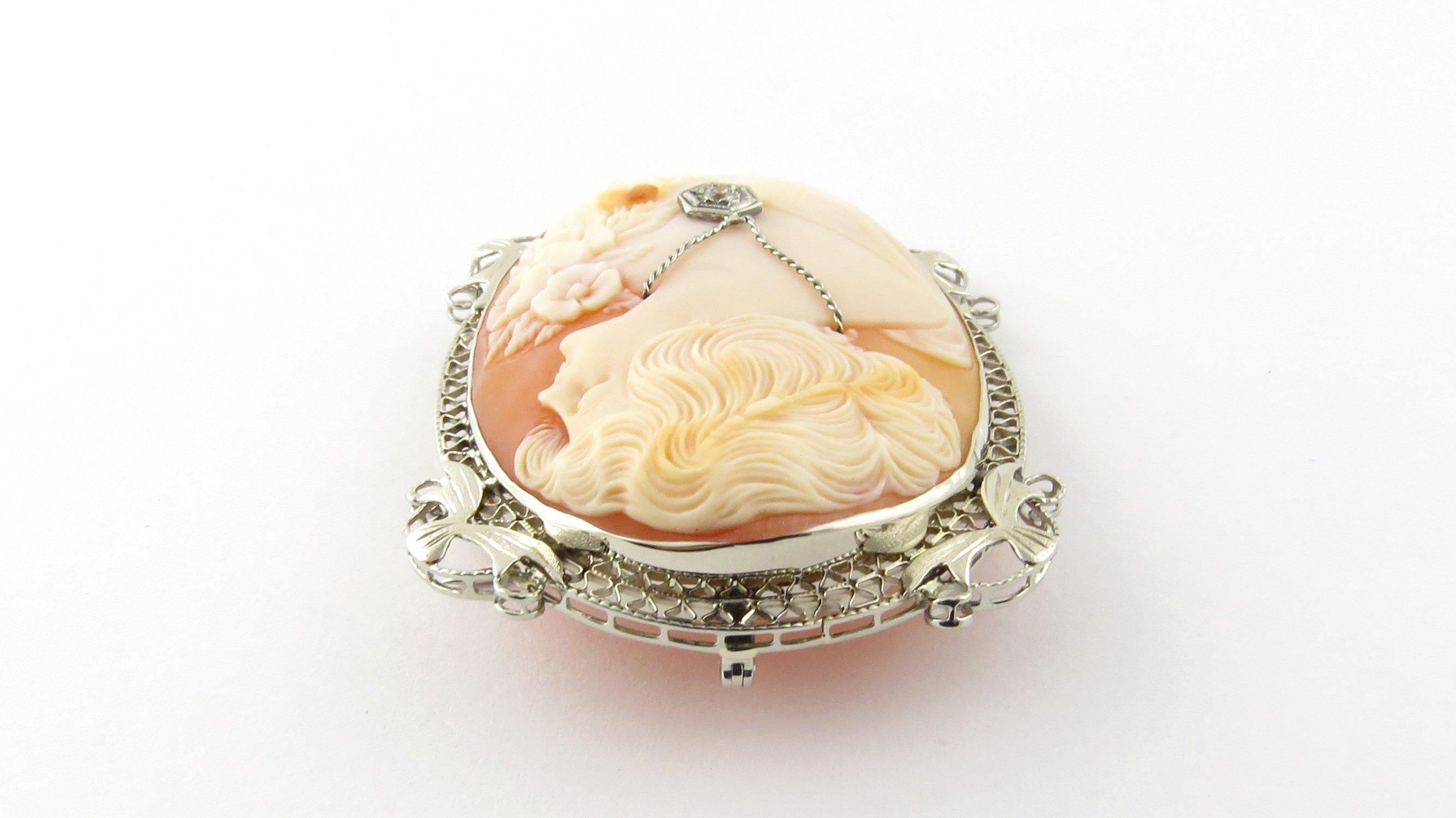 14 Karat White Gold and Diamond Cameo Brooch or Pendant In Excellent Condition In Washington Depot, CT