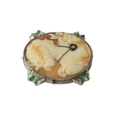 14 Karat White Gold and Diamond Cameo Brooch/Pendant #15700