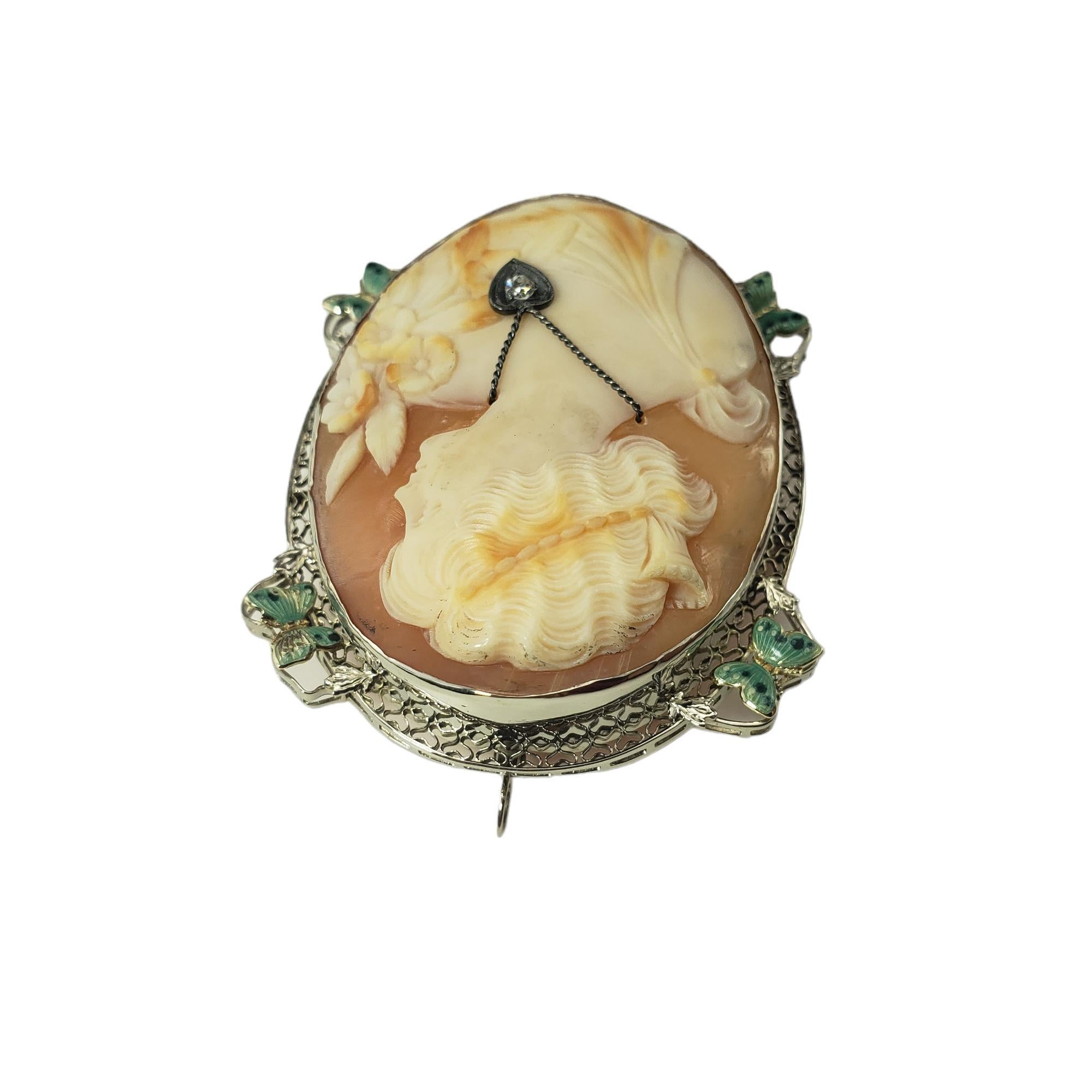 14 Karat White Gold and Diamond Cameo Brooch/Pendant #15700 In Good Condition For Sale In Washington Depot, CT