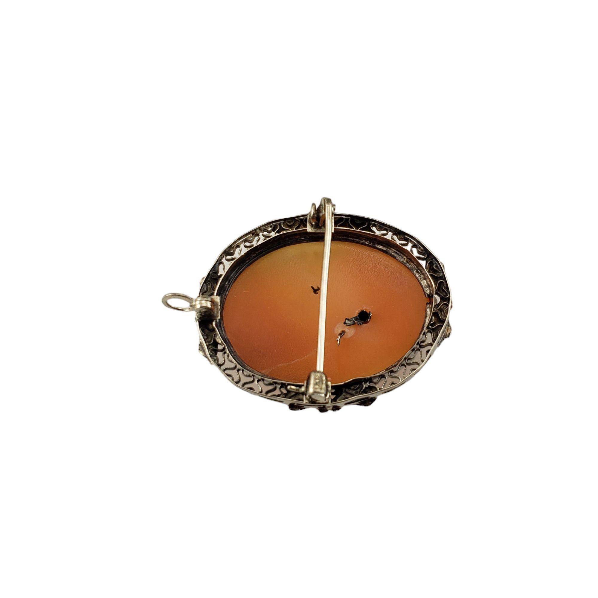 Single Cut 14 Karat White Gold and Diamond Cameo Brooch/Pendant #17514 For Sale