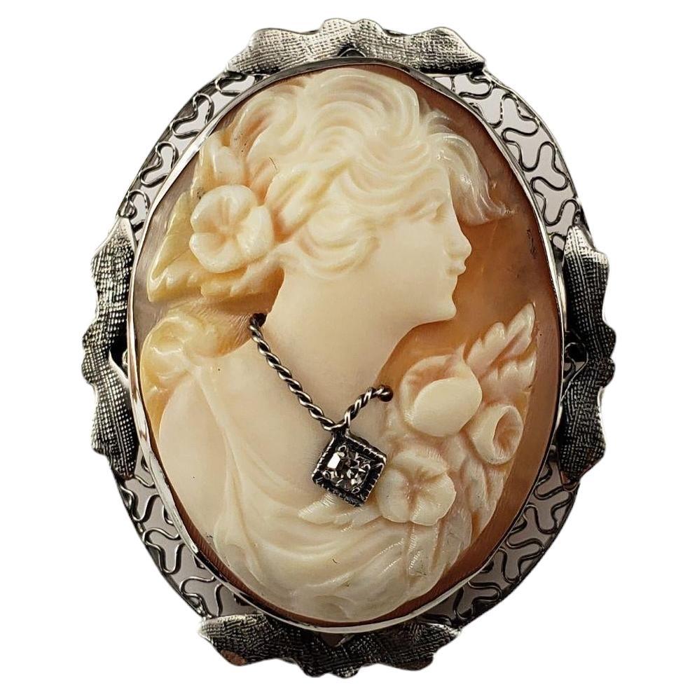 14 Karat White Gold and Diamond Cameo Brooch/Pendant #17514