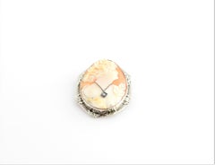 Broche/pendentif camée en or blanc 14 carats et diamants