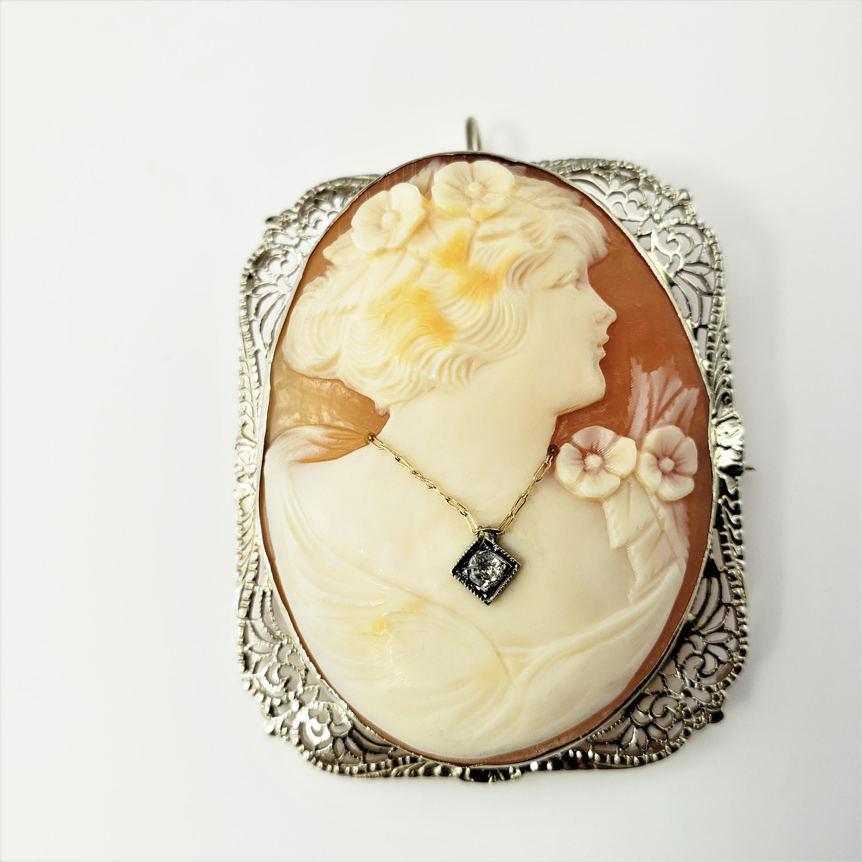 14 Karat White Gold and Diamond Cameo Brooch/Pendant In Good Condition For Sale In Washington Depot, CT