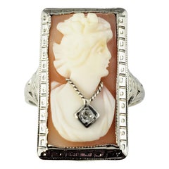 14 Karat White Gold and Diamond Cameo Ring