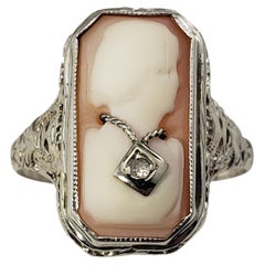 14 Karat White Gold and Diamond Cameo Ring