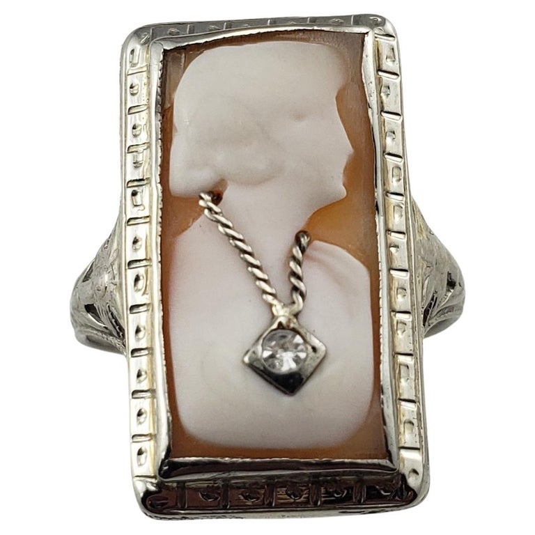 14 Karat White Gold and Diamond Cameo Ring For Sale at 1stDibs