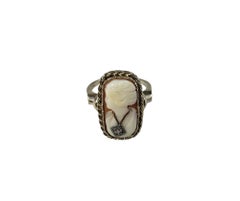14 Karat White Gold and Diamond Cameo Ring Size 7 #18972