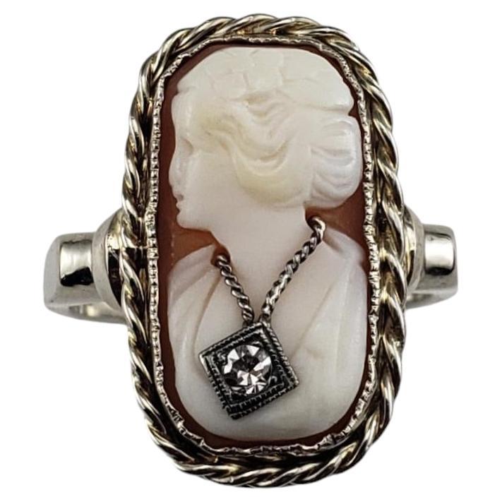 14 Karat White Gold and Diamond Cameo Ring Size 7 #18972