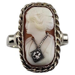 14 Karat White Gold and Diamond Cameo Ring Size 7 #18972
