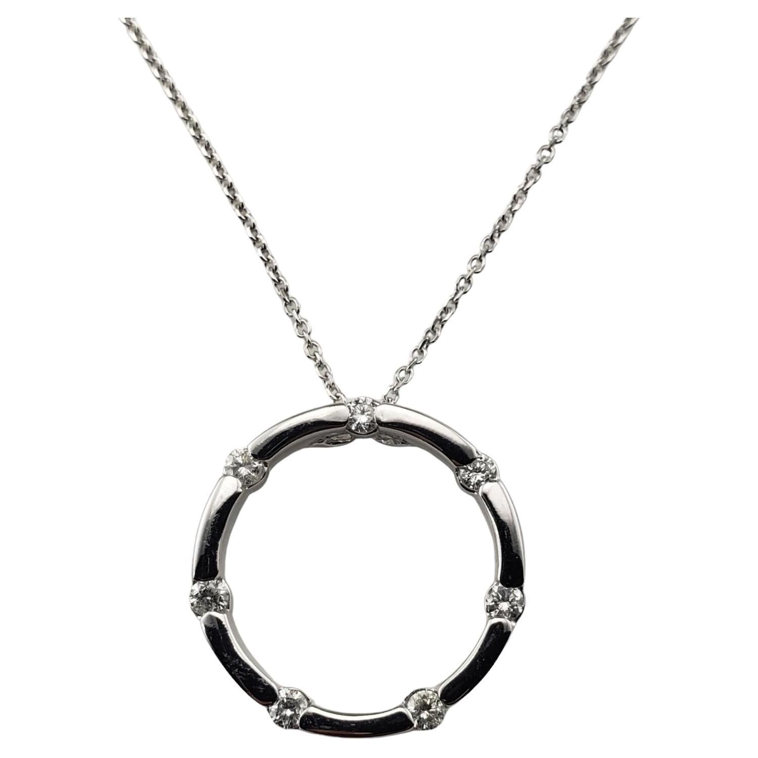 14 Karat White Gold and Diamond Circle Pendant Necklace #15493 For Sale