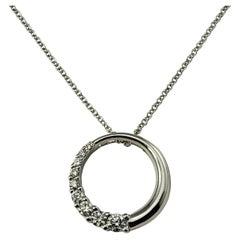 Vintage 14 Karat White Gold and Diamond Circle Pendant Necklace