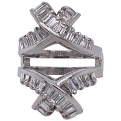Vintage 14 Karat White Gold and Diamond Criss Cross Style Wrap Ring