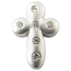 14 Karat White Gold and Diamond Cross Pendant