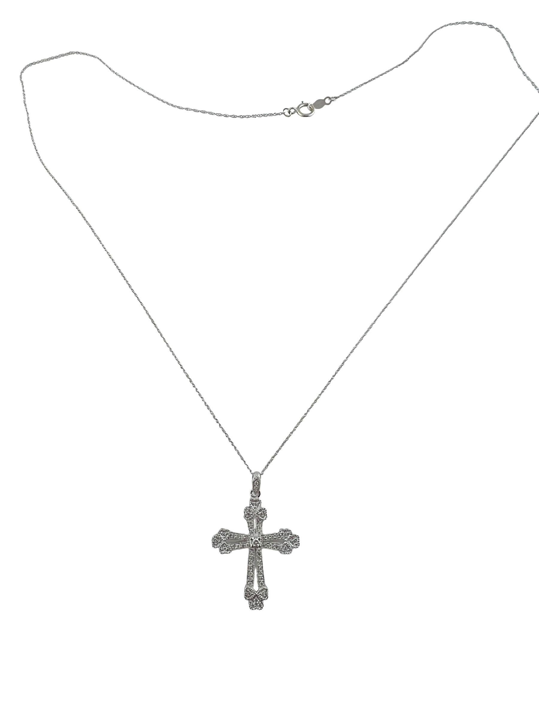 Women's 14 Karat White Gold and Diamond Cross Pendant Necklace #16633 For Sale