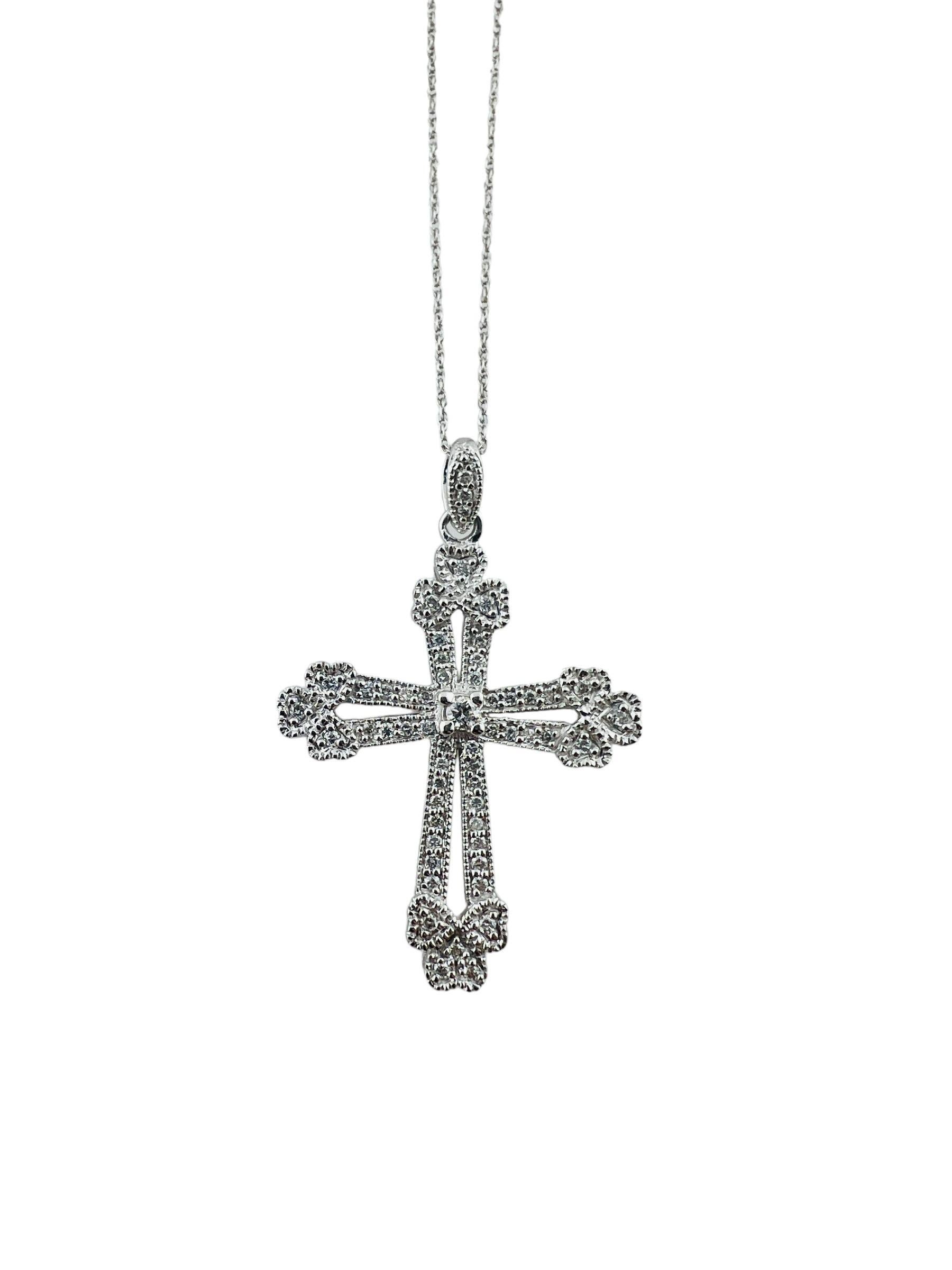 14 Karat White Gold and Diamond Cross Pendant Necklace #16633 For Sale 1