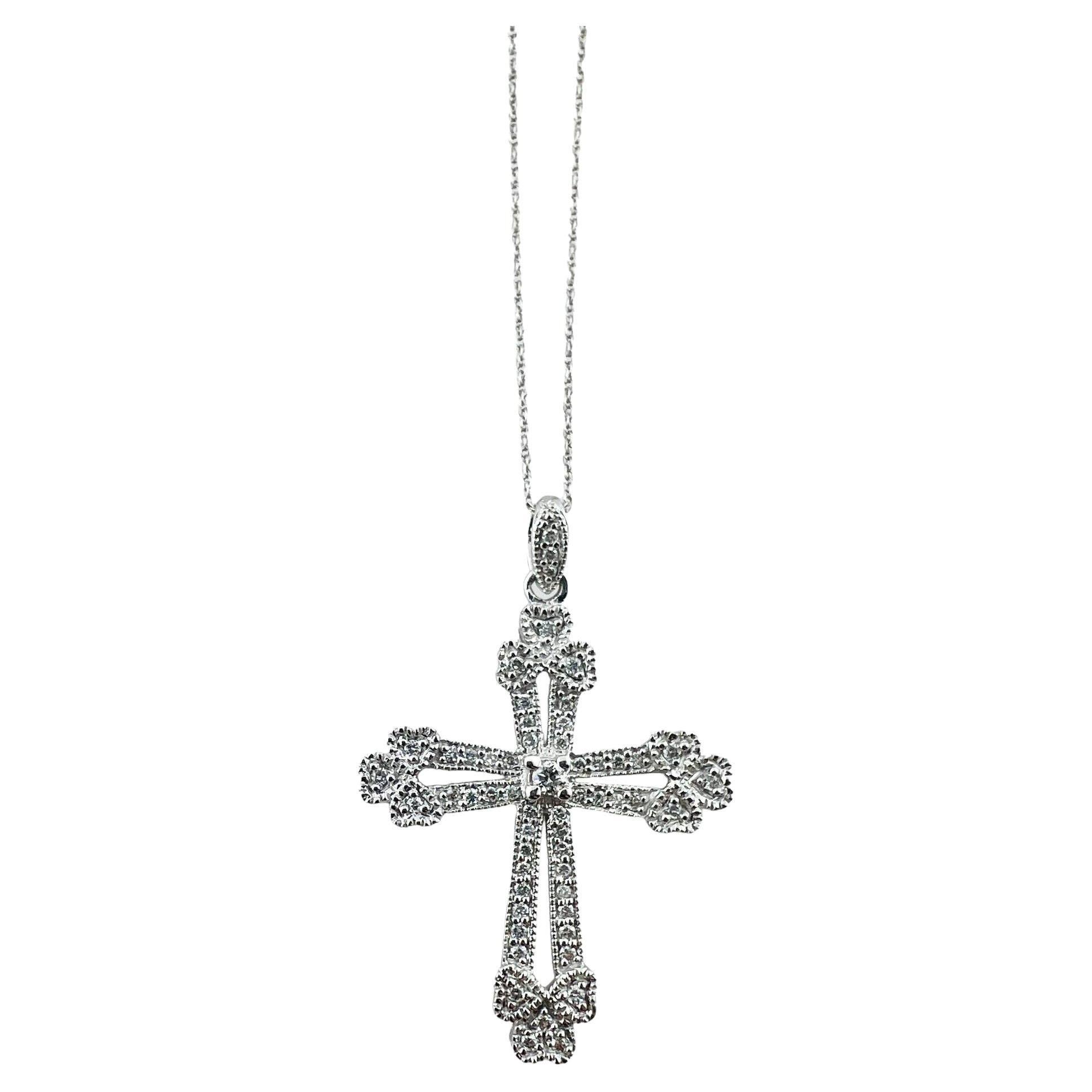 14 Karat White Gold and Diamond Cross Pendant Necklace #16633 For Sale