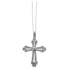 14 Karat White Gold and Diamond Cross Pendant Necklace #16633