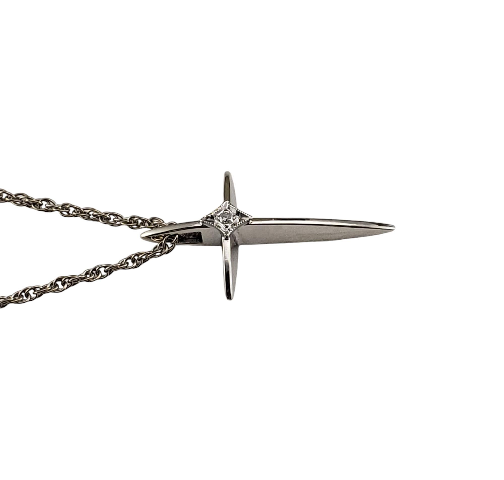 Single Cut 14 Karat White Gold and Diamond Cross Pendant Necklace #18836 For Sale
