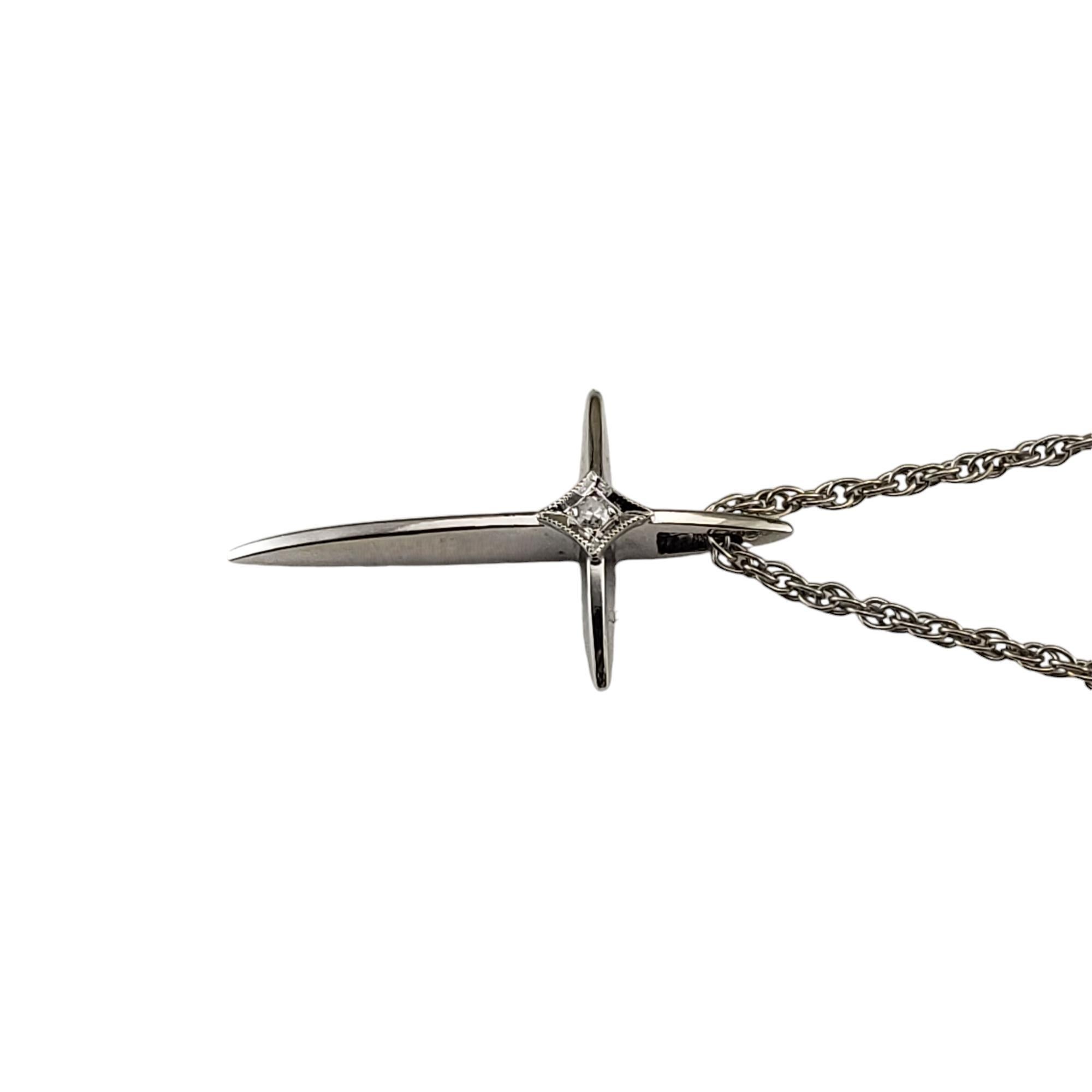 14 Karat White Gold and Diamond Cross Pendant Necklace #18836 In Good Condition For Sale In Washington Depot, CT