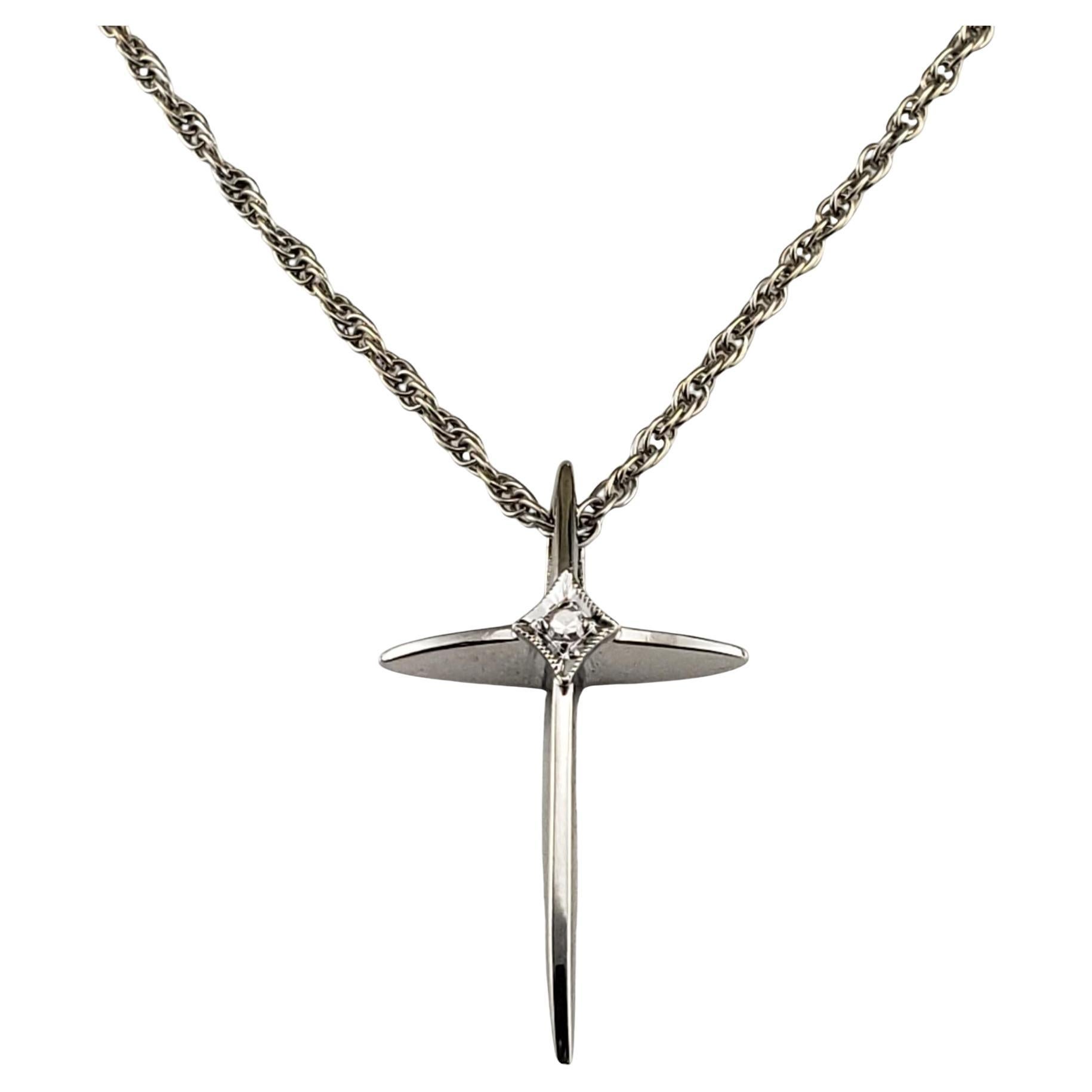 14 Karat White Gold and Diamond Cross Pendant Necklace #18836