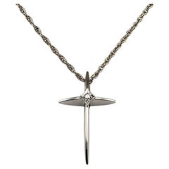 14 Karat White Gold and Diamond Cross Pendant Necklace #18836
