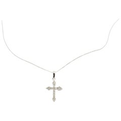 14 Karat White Gold and Diamond Cross Pendant Necklace