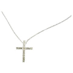 14 Karat White Gold and Diamond Cross Pendant Necklace