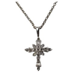  14 Karat White Gold and Diamond Cross Pendant Necklace