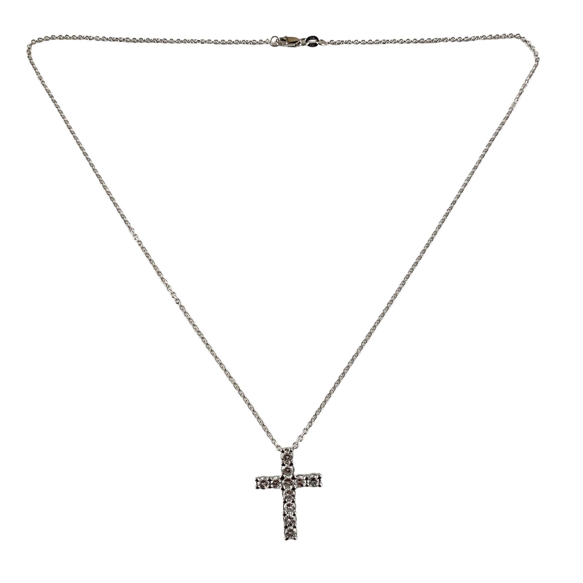 14 Karat White Gold and Diamond Cross Pendant Necklace #14889 In Good Condition For Sale In Washington Depot, CT