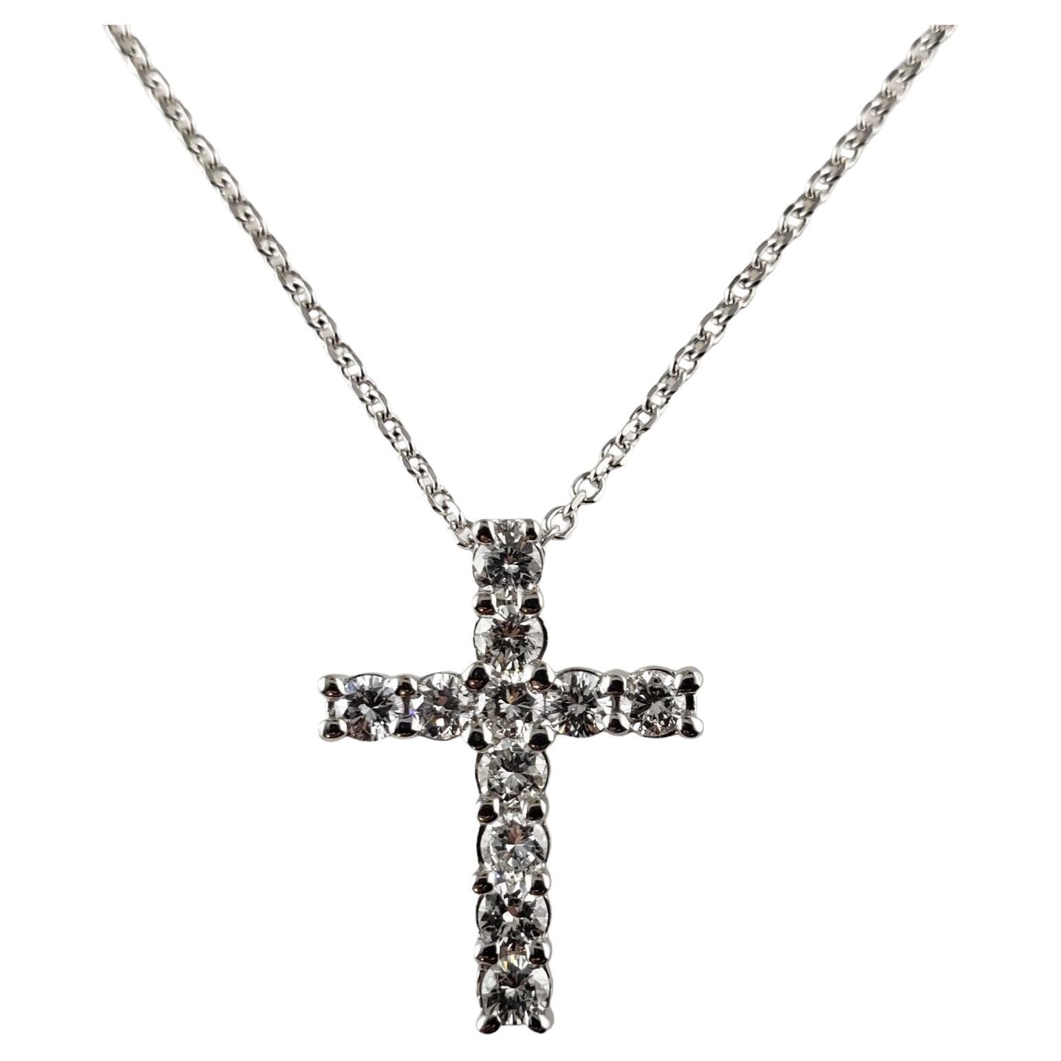 14 Karat White Gold and Diamond Cross Pendant Necklace #14889 For Sale