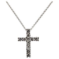 Vintage 14 Karat White Gold and Diamond Cross Pendant Necklace #14889