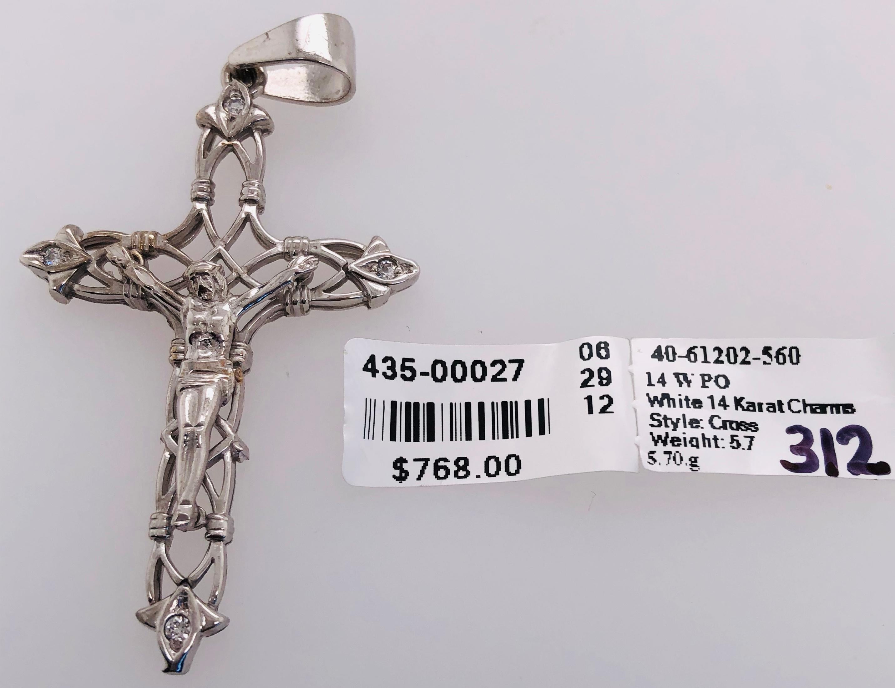 Women's or Men's 14 Karat White Gold and Diamond Cross / Religious Pendant