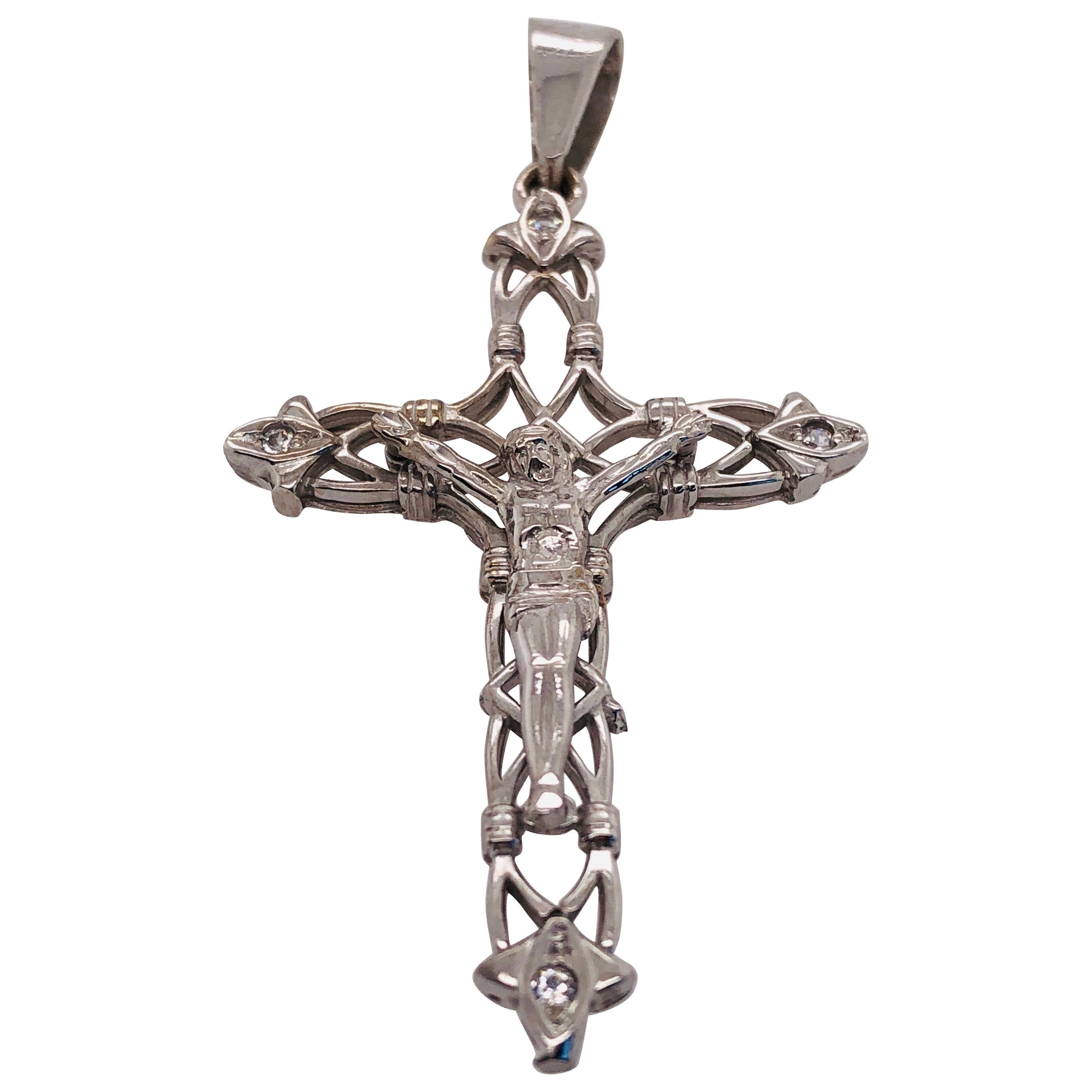 14 Karat White Gold and Diamond Cross / Religious Pendant at 1stDibs