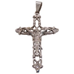 14 Karat White Gold and Diamond Cross / Religious Pendant