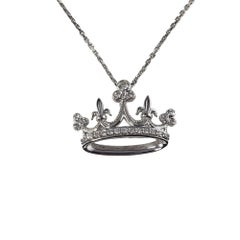 14 Karat White Gold and Diamond Crown Pendant Necklace
