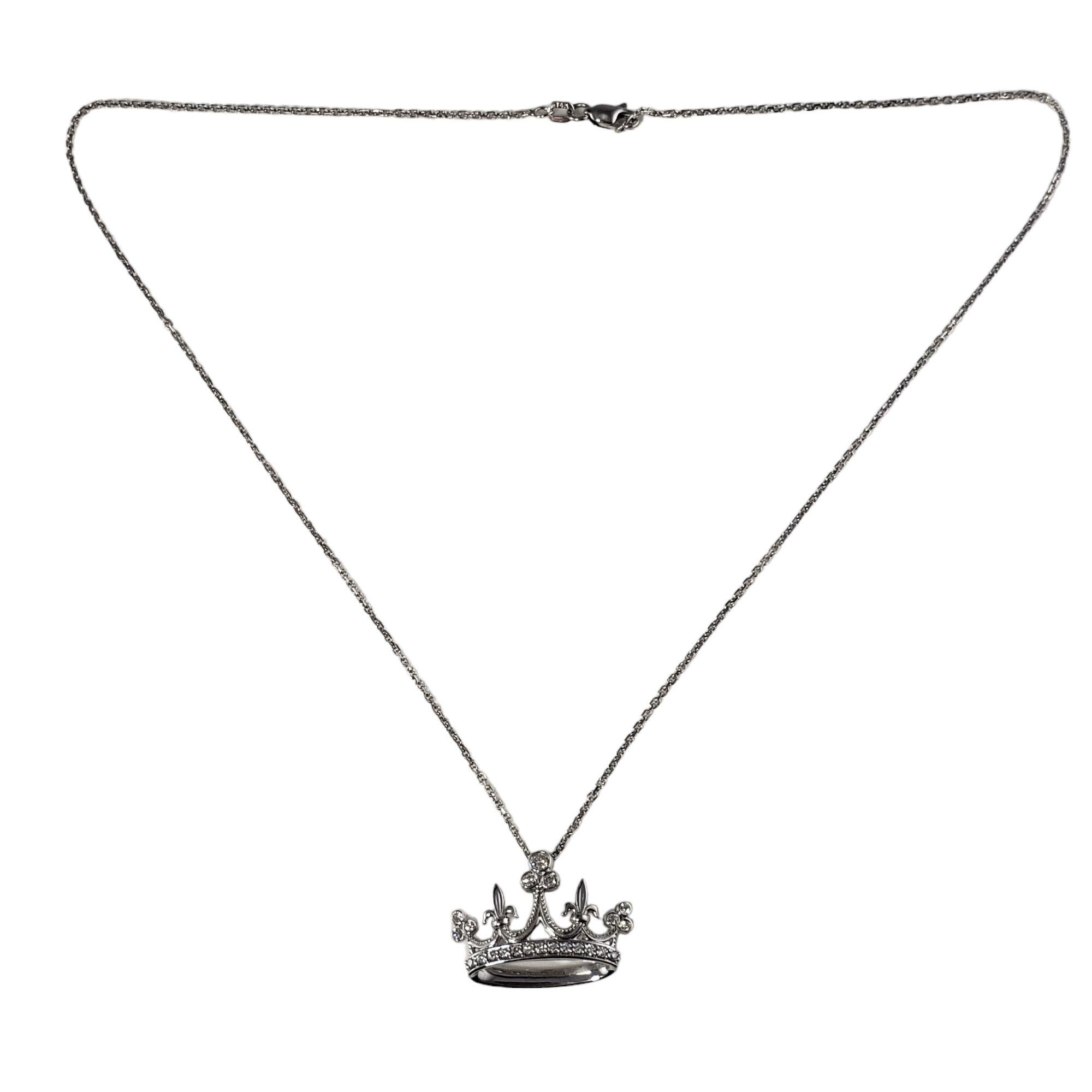Women's 14 Karat White Gold and Diamond Crown Pendant Necklace For Sale