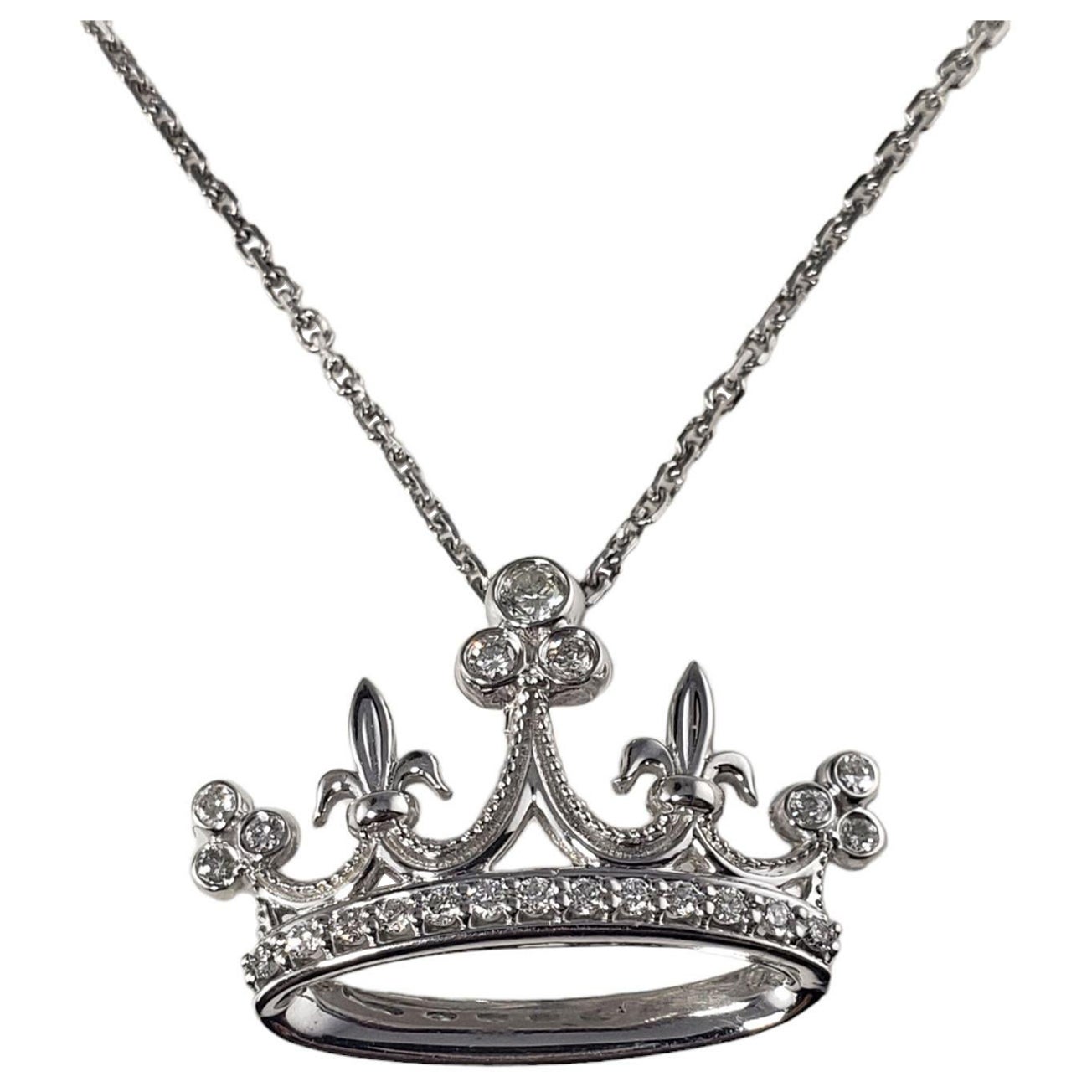 Collar Colgante Corona Oro Blanco 14 Kilates y Diamantes