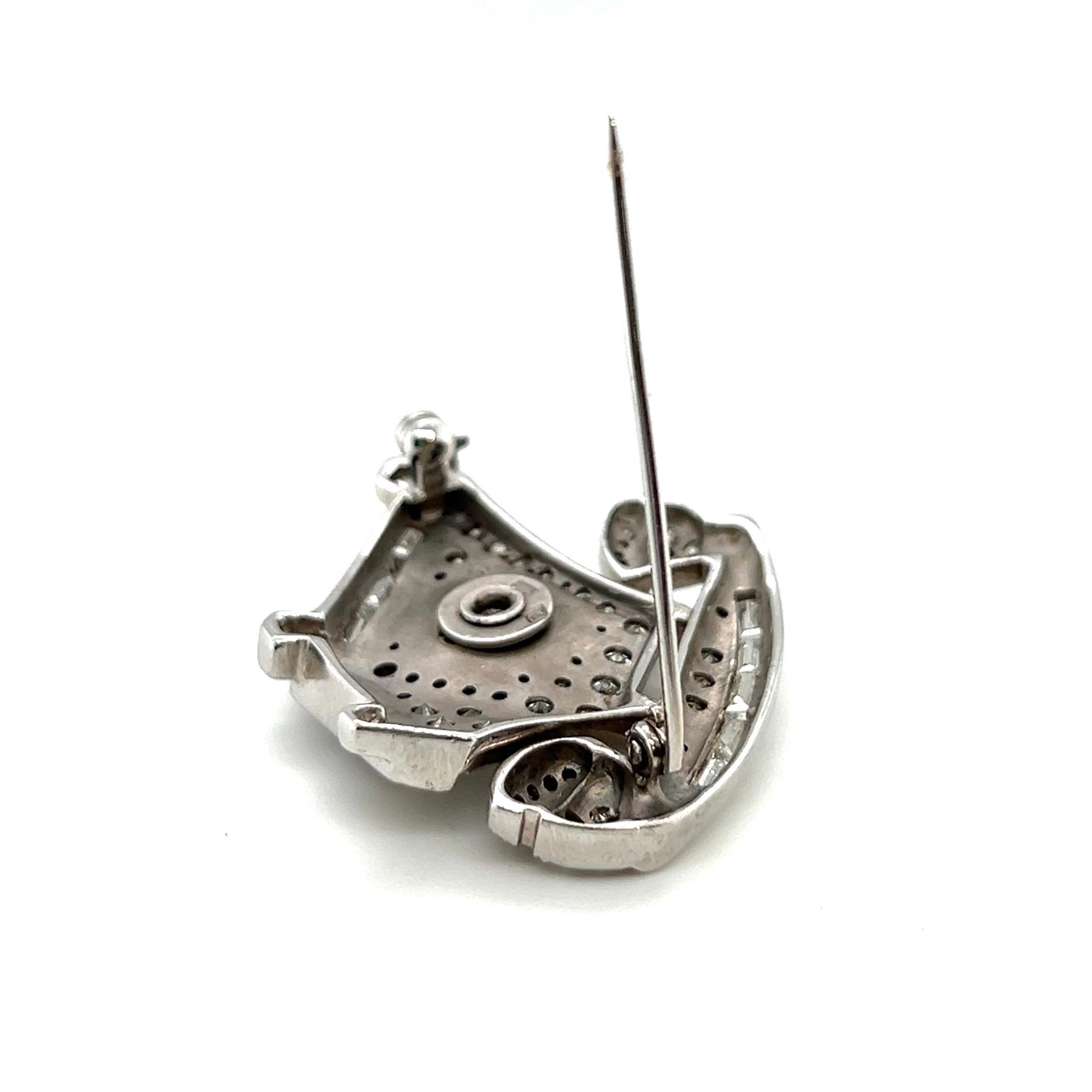 Post-War 14 Karat White Gold and Diamond Dial Telephone Brooch For Sale