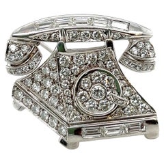 14 Karat White Gold and Diamond Dial Telephone Brooch