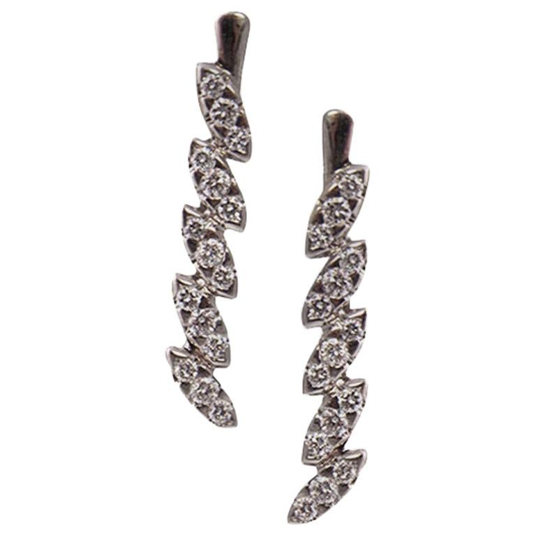 14 Karat White Gold and Diamond Drop Earrings For Sale