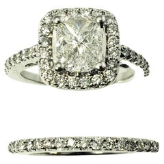 Vintage 14 Karat White Gold and Diamond Engagement Ring and Band Set